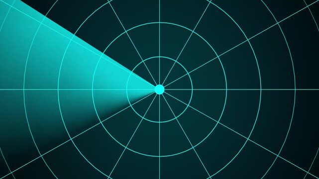 Abstract radar screen digital interface. Blue scanning beam over grid display represents cybersecurity, surveillance systems, advanced digital tracking concepts. Radar screen showing scan results. 4k