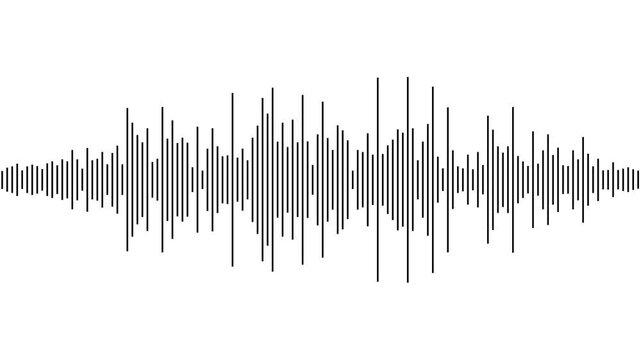Minimalist Digital Audio Frequency Waveform Visualization with Pulsating Black Signal Bars over Clean White Backdrop 4k video