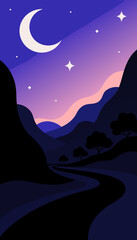 Fototapeta premium Moonlit winding mountain road at night