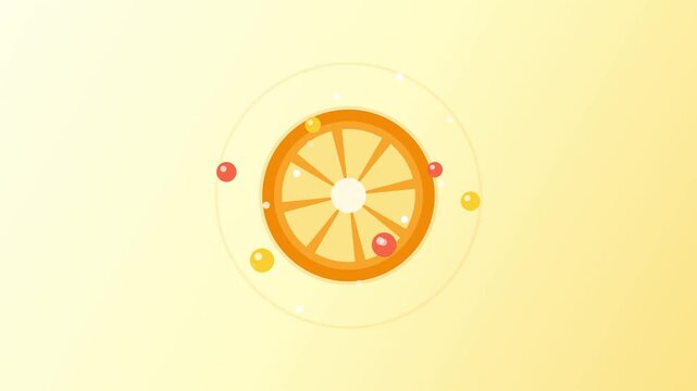 Orange slice fruit vector illustration with floating vitamin particles