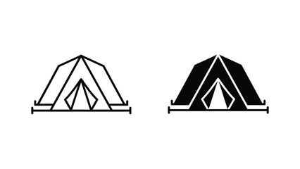 Camping tent icon set featuring outline and solid black variants for outdoor recreation projects © ArtHive Studio