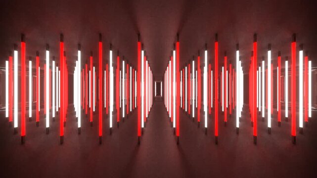 Red and White Sequential Light Wave in Cracked Mirror Room Background VJ Loop in 4K