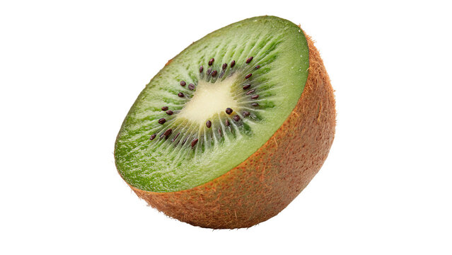 Whole and half cut fresh ripe green kiwi fruits isolated on transparent background