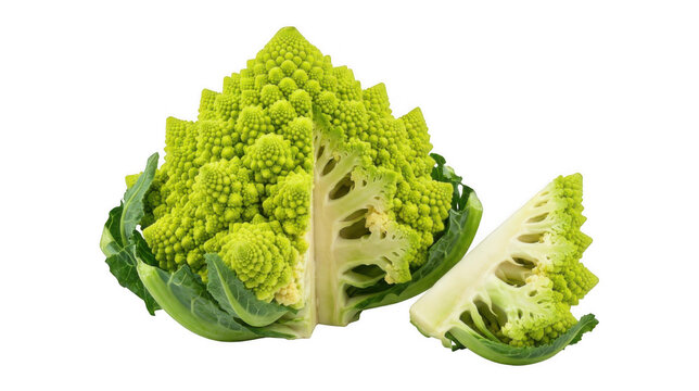 A vibrant green Romanesco broccoli on transparent background