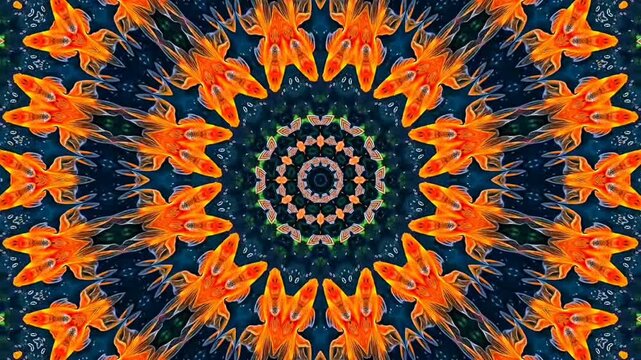 ​A seamless 4K motion loop featuring an intricate geometric mandala pattern with vibrant orange and deep blue tones, ideal for dynamic backgrounds and surface design.  