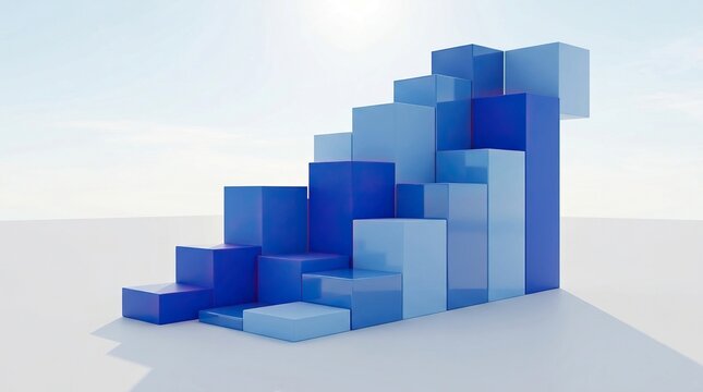 A 3d rendering of a staircase made of blue cubes representing growth and progress