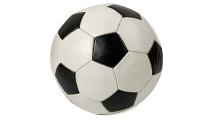 Classic leather black and white checkered soccer football ball isolated on transparent background © Daisy