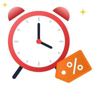 Alarm clock with percent tag limited time offer icon