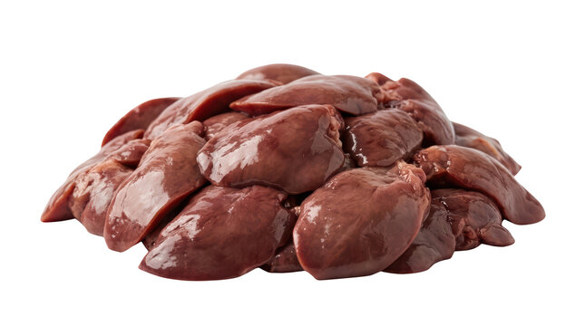 Fresh raw chicken livers piled together in heap for nutritious cooking preparation and dietary source