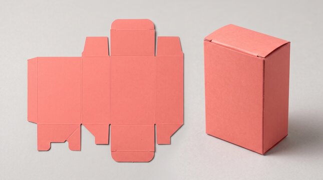 Pink cardboard rectangular packaging box template flat die cut