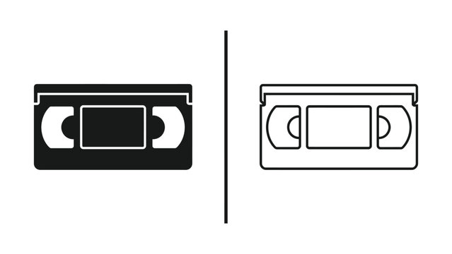 Two black and white line art depictions of vintage audio cassette tapes with detailed spools and housing