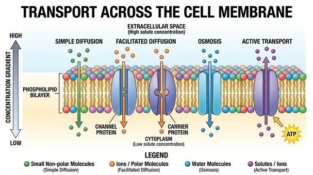 Scientific diagram showing transport across the cell membrane
