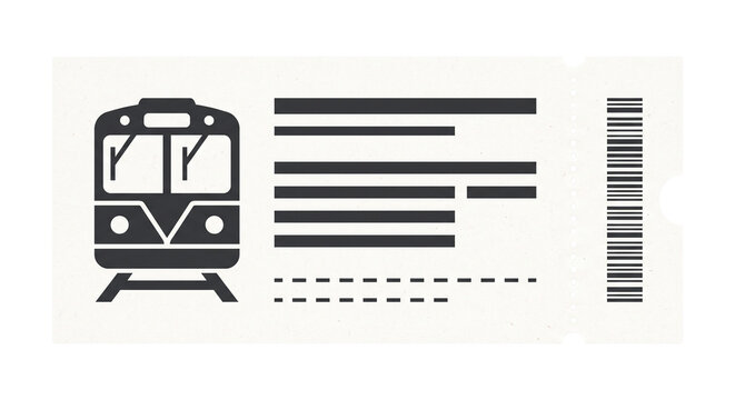 Train boarding ticket with barcode identifier and printed travel information used for public transit passenger fare verification.