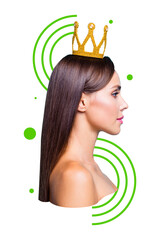 Trend artwork composite 3D photo collage design of young woman portrait model posing hairdo wear crow royal celebrity princess tiara © deagreez