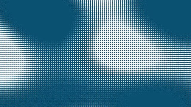 Dynamic blue and white halftone dots pattern video footage featuring abstract geometric shapes shifting in seamless motion