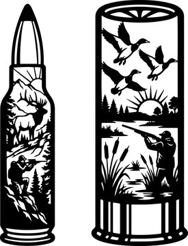 Hunting Bullet and Shotgun Shell Silhouette SVG, Elk and Duck Hunter svg