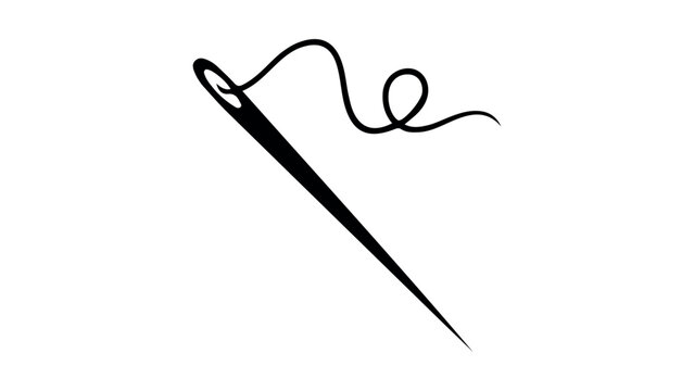 Sewing needle with thread black icon for tailoring fashion design and craft hobby work.