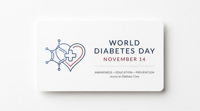 World diabetes day greeting card with heart and medical chemical structure