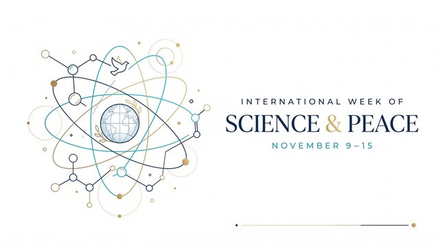 International week of science and peace atomic structure and globe banner