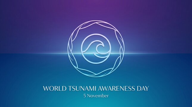 World tsunami awareness day minimalist logo design on blue gradient background