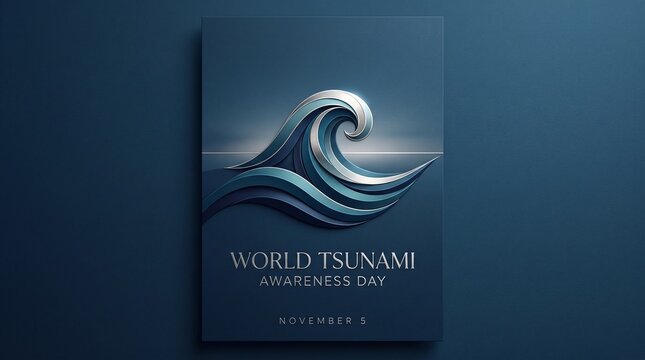 World tsunami awareness day graphic illustration with large blue wave symbol