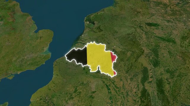 Belgium Map Animation with National Flag and Border, 4K European Motion Graphics