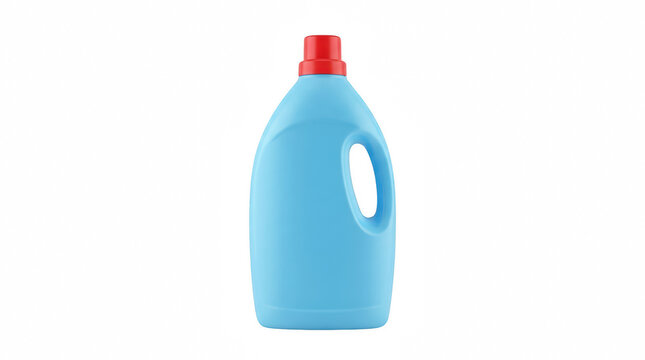 Blue liquid detergent bottle with red cap in studio lighting against a clean backdrop