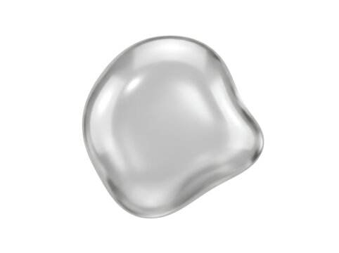 Liquid mercury droplet on a white surface reflective silver blob with smooth curves