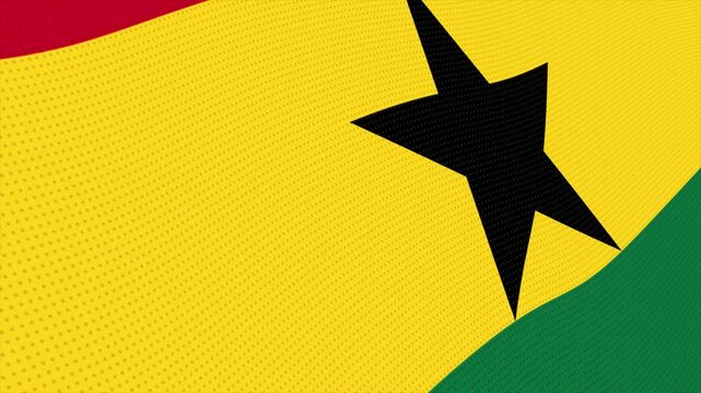 Flag of Ghana waving slowly in the foreground and moving upwards.