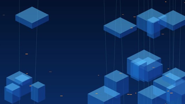 Abstract blue isometric cubes floating in digital cyberspace motion graphic background video clip