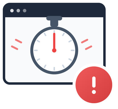 Session timeout browser window with stopwatch and alert icon