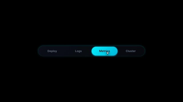 Animated dark UI navigation bar with cursor clicking through tabs