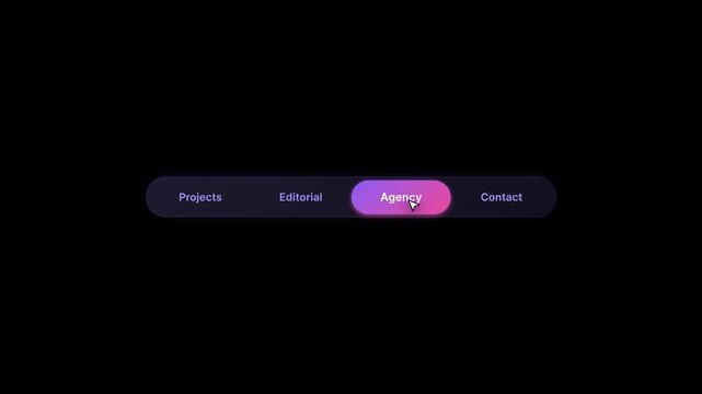 Animated UI navigation bar with cursor clicking menu tabs