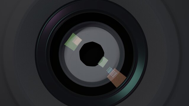 Close-Up of Camera Lens Aperture Iris Blades with Reflections