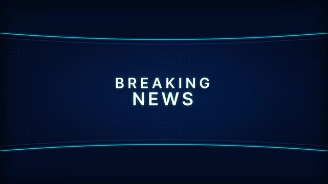 Breaking news headline on dark blue digital broadcast background