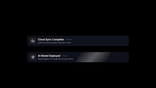 Dark mode system notification banners for cloud sync and AI