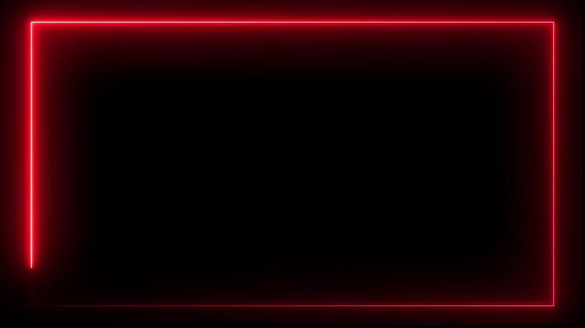 Red neon glowing rectangular frame border animation, abstract light effect overlay for social media