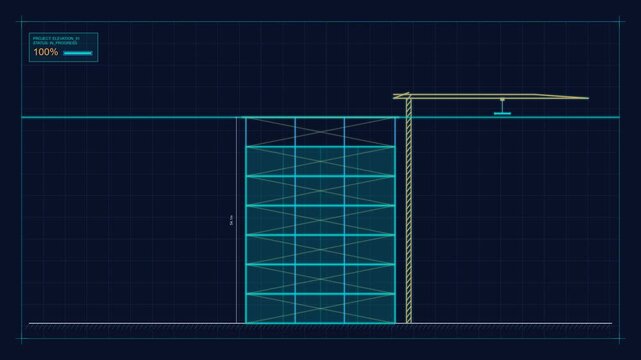 Minimalist digital blueprint construction crane animation architectural design engineering project building site technical drawing industrial design architectural design engineering project building