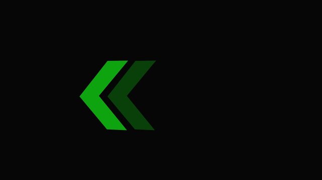 Animated green arrows pointing left loop on black background, for ui navigation, and directional signs