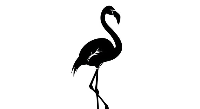 Black silhouette of a standing flamingo bird
