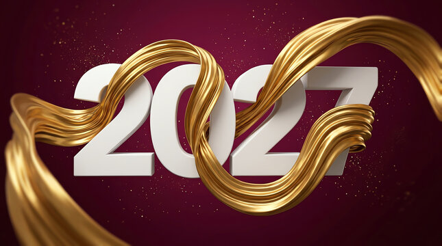 Elegant golden ribbon wrapping around the year two thousand and twenty four
