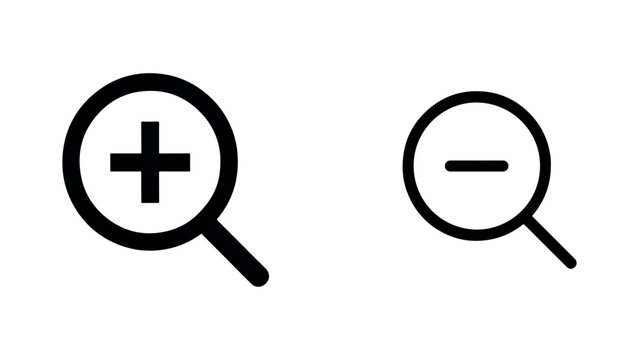Zoom in and zoom out magnifying glass icons with plus and minus signs.