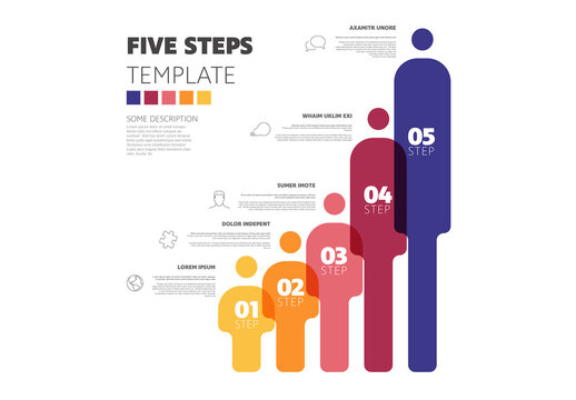 Five Steps Infographic Template with Growing People Silhouettes