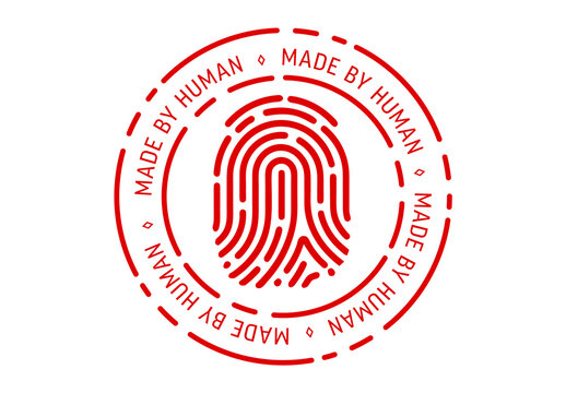 Made by Human Stamp Icon with Fingerprint Seal for Authentic Content