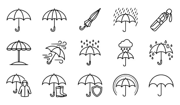 Umbrella and rain protection vector icons set, outline weather and waterproof symbols[span_0](start_span)[span_0](end_span)