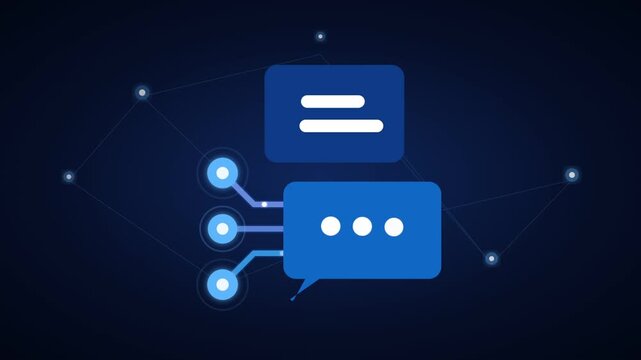 Digital communication network with multiple chat icons on dark blue