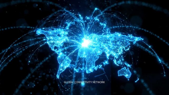 Global connectivity network with digital world map and data lines