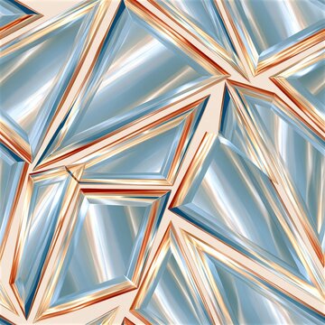 Abstract geometric pattern with interlocking triangles in metallic blue and copper tones, seamless repeating design