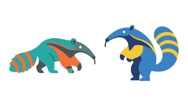 Cartoon Ant-Eater and Raccoon, Two Striped Animals Illustration