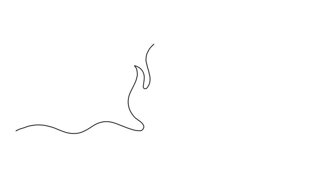 Continuous one line art of a fire flame icon on a horizontal wavy line against a white background
